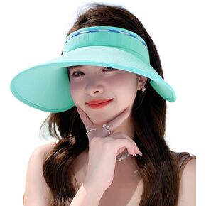 Sun Visor Hats for Women Wide Brim UPF 50+ UV Sun Protection Visor Hats Casual Adjustable Roll up Summer Beach Caps