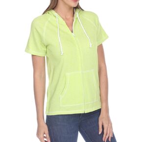 Short Sleeve Zip Hoodie Women Cotton Blend Hoodie Zip Up Pocket Short Sleeve Jacket，Comfortable for Everyday Wear