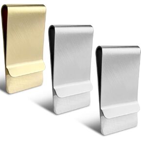 3-Pack Small Men’s Slim Money Clip – Stainless Steel Credit & Business Card Holder, Pocket Cash Wallet (Silver & Gold)