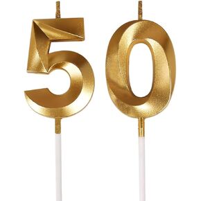 عيد ميلاد 50 شموع الذهب - زخارف عيد ميلاد سعيد 50 للرجال أو النساء ، 50 شمعة للكعكة ، أنيقة أنيقة أعياد الميلاد البالغة من العمر 50 عامًا للبالغين