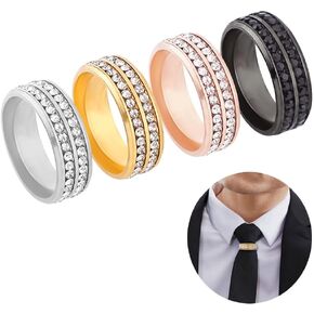 AHANDMAKER 4Pcs Mens Tie Ring, 4 Colors Tie Holder Crystal Necktie Ring Rhinestone Tie Ring Solid Tie Tacks Accessories for Wedding Jewelry Gift