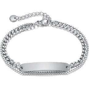 Fashion Stainless Steel Blank Bar Double Layer Stack Box Link Chain Bracelet