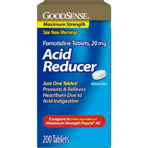 GoodSense Maximum Strength Famotidine Tablets 20 mg, Acid Reducer for Heartburn Relief, 200 Count