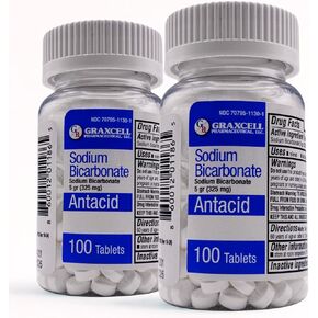 Sodium Bicarbonate 325 mg Tablets 100 Count 2bottles (Total 200 Tablets)– Natural Antacid for Heartburn Relief