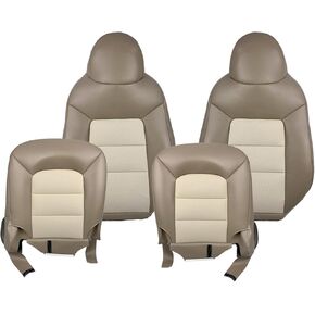 Front Perforated Leather Seat Cover Tan Driver & Passenger Bottom & Lean Back Compatible with Expedition Eddie Bauer 2003-2006