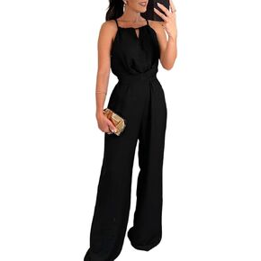 CHICME Women's Sexy Halter Jumpsuits Sleeveless Casual Ruched Rompers Wide Leg Jumpsuit