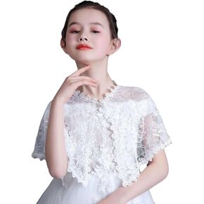 Girls Lace Flower Girl Bolero Shrugs Shawl Wrap Kids Spring Summer Party Dress Cover Up