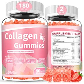 180 Count Collagen Gummies 2500mg Collagen Protein Type I II III V X with Biotin Vitamins C A B D E Keratin Hyaluronic Acid for Hair Skin Nails Joint Immune Digestion for Women Men Sugar Free