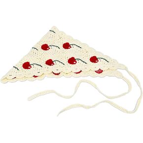 Aeravida Summer Boho Cherry Crochet Cotton Hair وشاح | رأس القطن الريفي المصنوع يدويًا | مهرجان خفيف الوزن وملحق شاطئ
