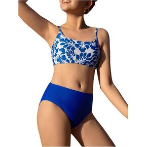 Girl's 2 Piece Floral Print Bikini Swimsuit Scoop Neck Bathing Suits Beachwear