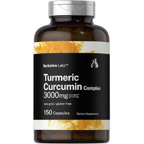 Horbäach Turmeric Curcumin 3000mg | 150 Capsules | Turmeric Supplement with Black Pepper Extract | Non-GMO, Gluten Free Herbal Complex | by Berkshire Labs