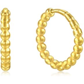 CHOW SANG SANG 999 24K Solid Gold Cultural Blessings Beaded Hoop Earrings for Women 95309E