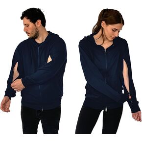 USBD Dialysis Hoodie with Arm Zipper Port Access Midweight Cotton Hooded Sweatshirt with Side Pockets Hemodialysis Patients