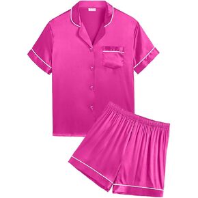 SWOMOG Silk Pajamas for Kids Girls Satin Pj Set Boys Sleepwear Button Down Short Sleeve Loungewear 2 Pieces