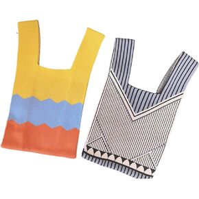Knit Tote Bag Mini Cute Wristlet Handbag Knot Wristlet Knitted Bag 2 Pieces Women's Pocket Handbags