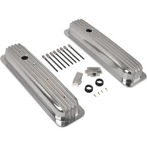 Black Valve Covers Short Style Finned Compatible with Small Block Chevy Retro Vortec 5.0 5.7 350