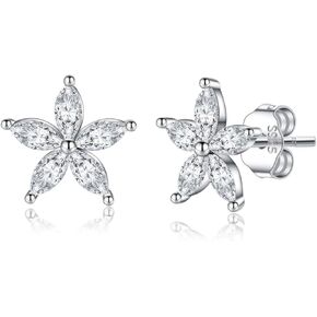 SLUYNZ Solid 925 Sterling Silver CZ Flower Earrings Stud for Women Teens Flower Stud Earrings Post
