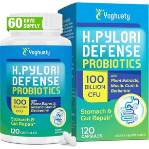 H. Pylori Defense Probiotics 100 Billion CFU - Lactobacillus Reuteri, Mastic Gum, Berberine, Zinc Carnosine, Green Tea, for Gastritis, Digestive & Gut Health, Stomach Comfort, Vegan, 120 Capsules
