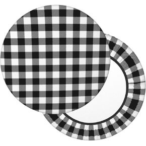 White and Black Buffalo Plaid Gingham Tartan Round Bar Stool Cover 13 Inch, Soft Breathable Velvet Chair Seat Cushion Slipcover for Restaurant Cafe Hotel Bar