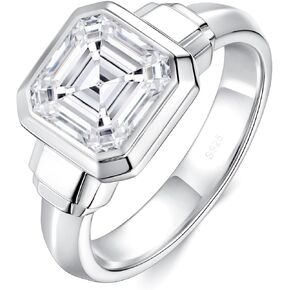 2.5CT Moissanite Solitaire Engagement Ring for Women Men,Asscher Cut Unisex Wedding Ring 925 Sterling Silver with 18K White Gold Plated, Bezel Set Simulated Diamond Anniversary Promise Ring