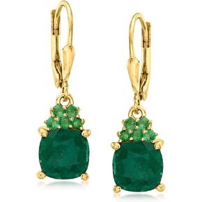Ross-Simons 4.20 ct. t.w. Emerald Drop Earrings in 18kt Gold Over Sterling