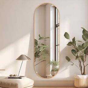 Niccy 65"×22" Oval Full Length Mirror, Long Oval Mirror with Unique Metal Frame Large Explosion-Proof Hanging Mirror for Living Room, Decorative Vanity Mirror for Bathroom, Bedroom, Gold