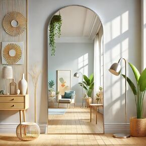 64"x21" Floor Mirror Full Length Mirror Silver Full Length Mirror Silver Floor Mirror 64 Arched, room decor for Dressing Room, Bedroom Wall Mounted with Stand Aluminum Alloy Aesthetically Modern