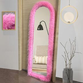 Fluffy Mirror Cover - 64"x21" Full Length Stretch Universal Ultra Soft Non-Slip Cover Warm Home Decor for Bedroom Cloakroom (Pink-without Mirror, Suitable for 64"×21")