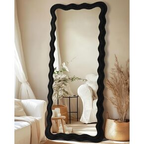 Full Length Mirror, 76" x 34"Irregular Wavy Mirror, Large Floor Standing Mirrors Wall Mounted with Flannel Wrapped Frame for Bedroom & Living Room