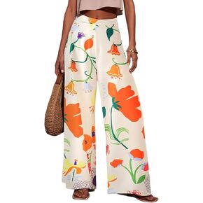 Womens Elastic High Waisted Palazzo Pants Casual Wide Leg Long Lounge Pant Trousers