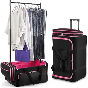 Garment Bags For Travel, 28"Dance Bag With Coat Hanger, Clothes Rack Dance Suitcase, Rolling Garment Bags With Wheels, Clothes Rack For Hanging Clothes (Red, 28 inch)