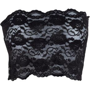 Stretch Lace Camisole Bandeau Tube Top 8 Inches Long Black XL