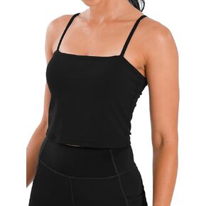 Women's Square Neck Camisole Built-in Bras Adjustable Spaghetti Strap Tank Top Crop Fitted Basic Cami for Casual