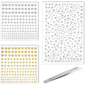 3 Sheet Fake Eyebrow Piercing, 3/4/5/6mm Fake Lip Piercing, Gold and Silver Fake Nose Stud with Tweezers, Self-Adhesive Fake Peircing for Punk Y2K Makeup Accessories (650 PCS)