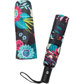 GreaterGood Whimsical Fun Rainy Day Paw Print Umbrella Auto Open Close Lightweight with Wrist Strap Storage Bag Animal Lover Gift Women Mom Ladies