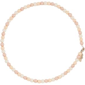 Pridi Women's 925 Sterling Silver Pearl Strand Choker Necklace Adjustable 16"+2" | Shell Pearl Round Multicolor (light beige, pink and ivory) (6mm) | Ready To Gift Box