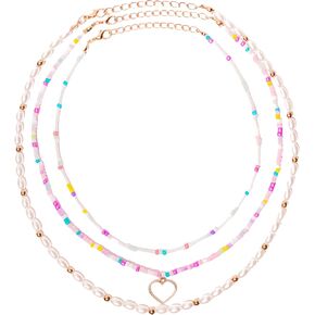 Summer Style Three - Layered Colorful Beaded and Pearl Handmade Necklace - Multiple Ways to Wear, Y2K Trendy Pearl Necklace, Jewelry Gifts for Women