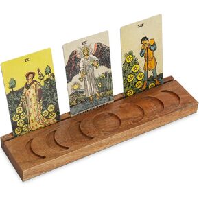 Wooden Tarot Card Holder with Moon Phase, Witchy Stand for Oracle Lenormand Meditation, Display Daily Affirmation Cards Tarot Reading Accessories Pagan Altar Wiccan Decoration Gift Supplies
