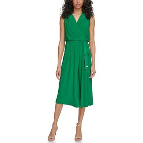 Vince Camuto Womens Sleeveless V-neck Tie Waist Capri Jumpsuit