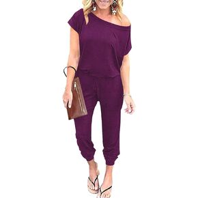 ANRABESS Women's Loose Summer Casual Off Shoulder Elastic Waist Stretchy Long Romper Jumpsuit