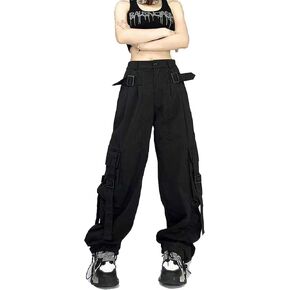 MEINVQIAOTI Street Fashion Hip Hop Chain Functional Jogger Black Cargo Pants for Women Tactical Paratrooper Techwear Women