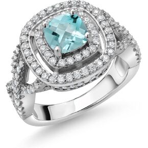 Gem Stone King 925 Sterling Silver 6MM Cushion Gemstone Birthstone and White Moissanite Engagement Ring | Wedding Engagement Anniversary Promise Ring For Women. | Available In Size 5, 6, 7, 8, 9