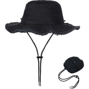 Packable Bucket Hats for Women Men, UV Protection Summer Sun Hat, Crossbody Outdoor Cap for Hiking Fishing Beach