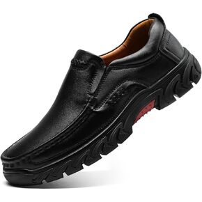 Mens Slip On Casual Loafers Classic Outdoor Leather Walking Hiking Dress Shoes Comfortable for Work Office Shoes