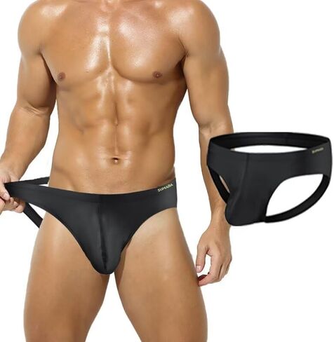 Men's Sexy Jockstrap Underwear Bulge Enhancing 3D Pouch Mens Thongs Ice Silk Jock Strap in Saudi Arabia