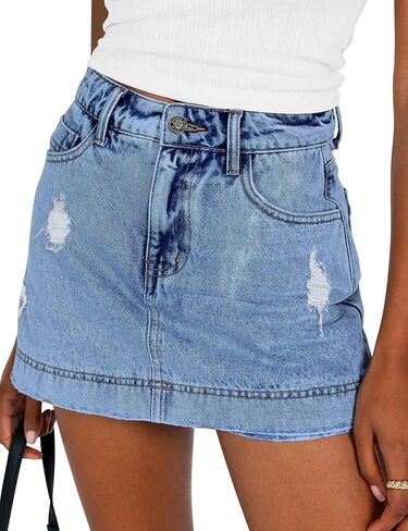 BISUAL Denim Skort for Women High Waist Ripped Mini Denim Skirt Casual Distressed Stretch Women Jean Skirt in Kuwait