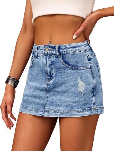 BISUAL Denim Skort for Women High Waist Ripped Mini Denim Skirt Casual Distressed Stretch Women Jean Skirt in Kuwait