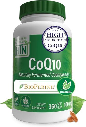 Health Thru Nutrition CoQ-10 100mg with BioPerine 120 Softgels | High Absorption Naturally Fermented USP Grade Coenzyme Q10 Supplement | 3rd Party Tested | Heart Health and Energy Support in Saudi Arabia