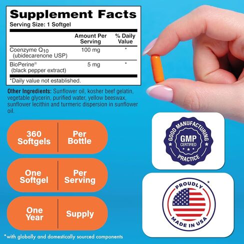 Health Thru Nutrition CoQ-10 100mg with BioPerine 120 Softgels | High Absorption Naturally Fermented USP Grade Coenzyme Q10 Supplement | 3rd Party Tested | Heart Health and Energy Support in Saudi Arabia