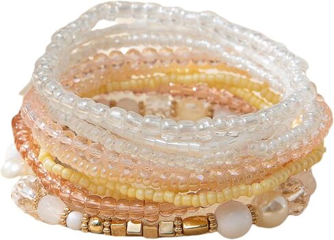 10pcs Bohemian قابلة للتكديس حبة القابلة للتكديس مصنوعة يدويًا كريستال بيرل بيدز بيدز أساور متعددة الطبقة متعددة البيان المجوهرات للنساء in Kuwait
